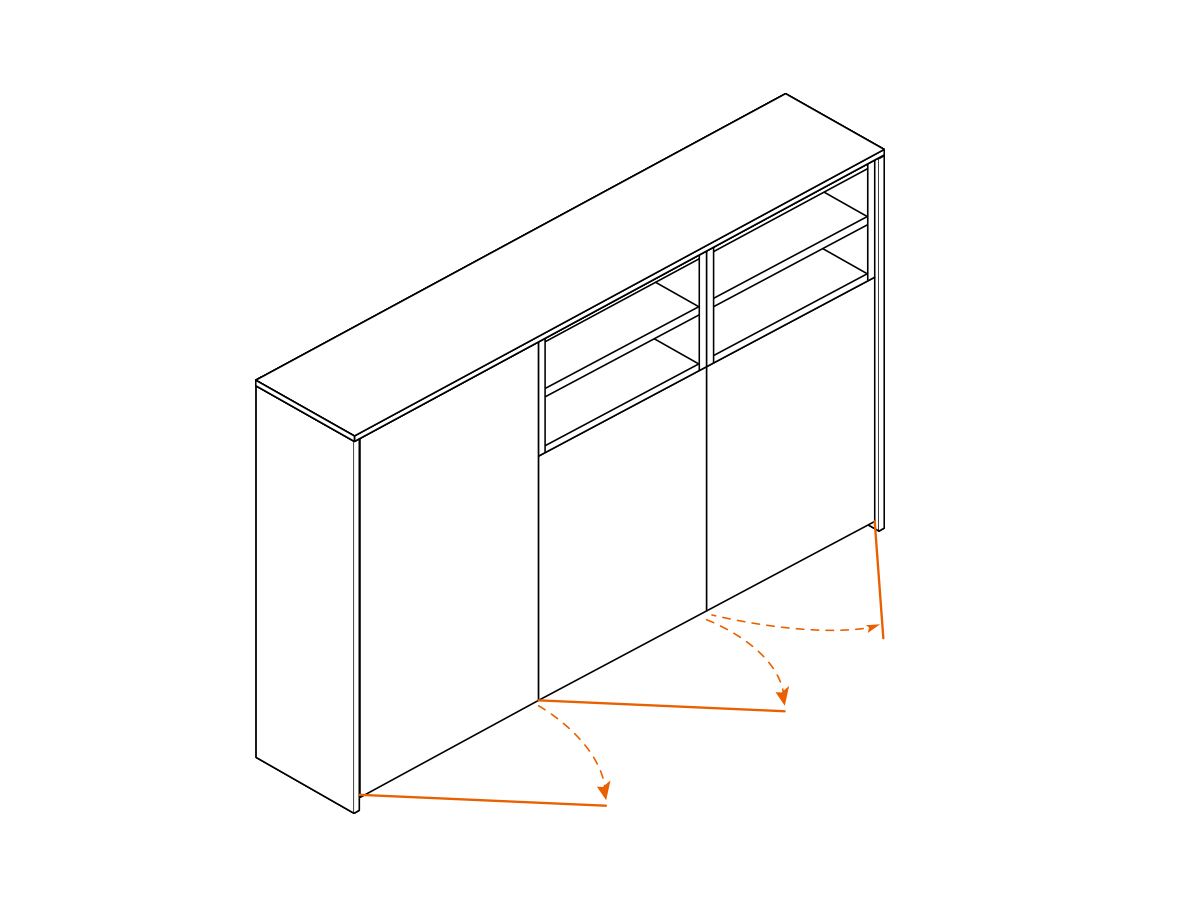Armoire mi-haute push open Ostara O6 - 3 compartiments portes battantes et modules ouverts - L184 x H130 cm_3