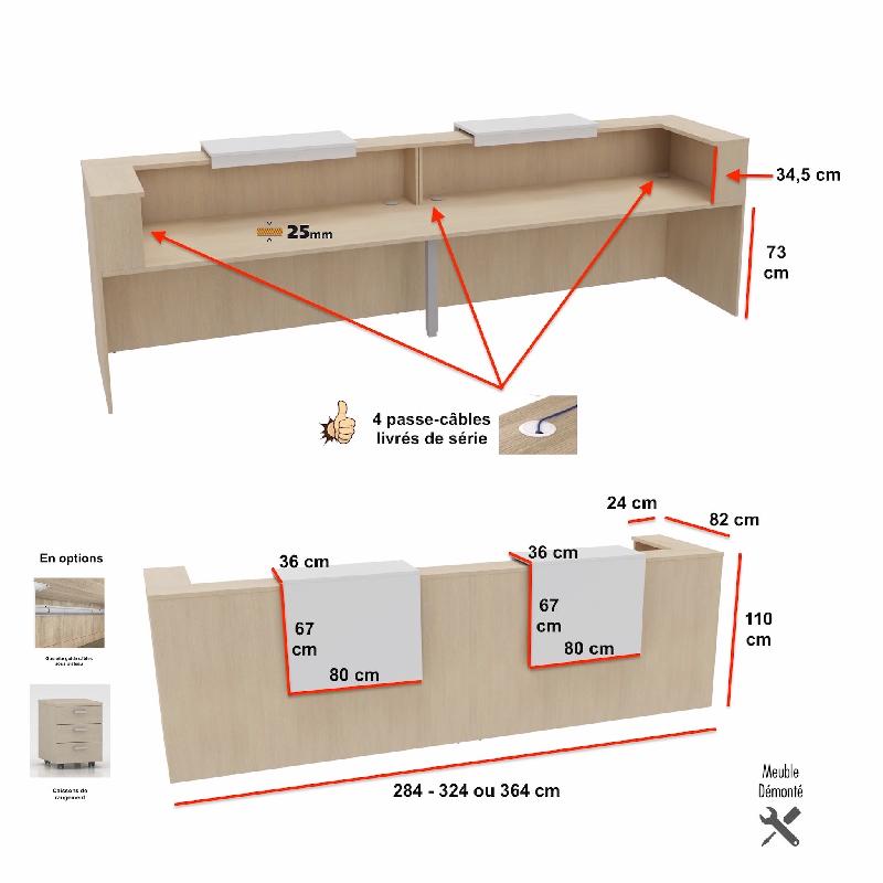 Banque d'accueil 2 personnes delta first avec 2 tops - MOBEL LINEA - blanc mat, wengé, 284_3