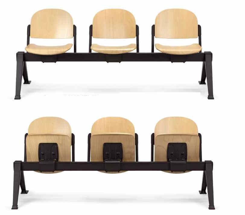 DIAM - Poutre à assise relevable automatique en multiplis de hêtre et acier époxy noir, idéale pour auditorium et amphithéâtres_3