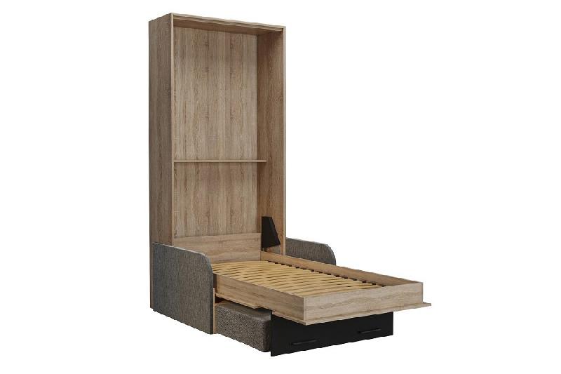 Lit escamotable style industriel KEY SOFA - Canapé avec accoudoirs tissu et tiroirs de rangement - Couchage 90x200 cm_3