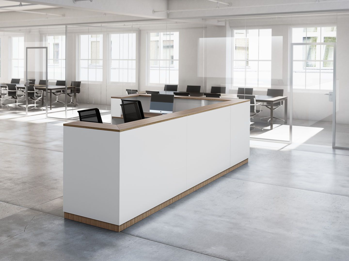 Banque de réception DELTA mise en valeur par illumination LED