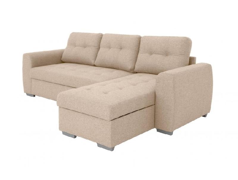 Canapé d'angle réversible convertible Danko - tissu beige avec coffre de rangement_3