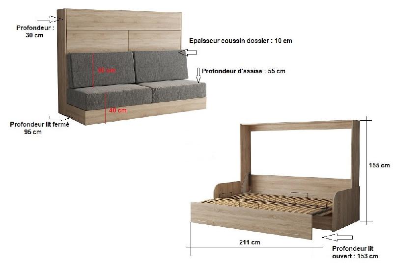 ARMOIRE LIT ESCAMOTABLE VERTIGO SOFA CHÊNE CANAPÉ GRIS COUCHAGE 140*200 CM_3