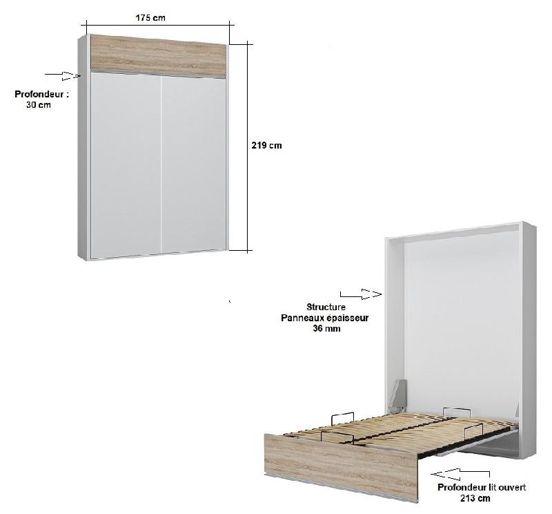 Armoire lit escamotable ultra plate ALADYNO - Blanc mat et chêne - 160x200 cm avec ouverture assistée_3