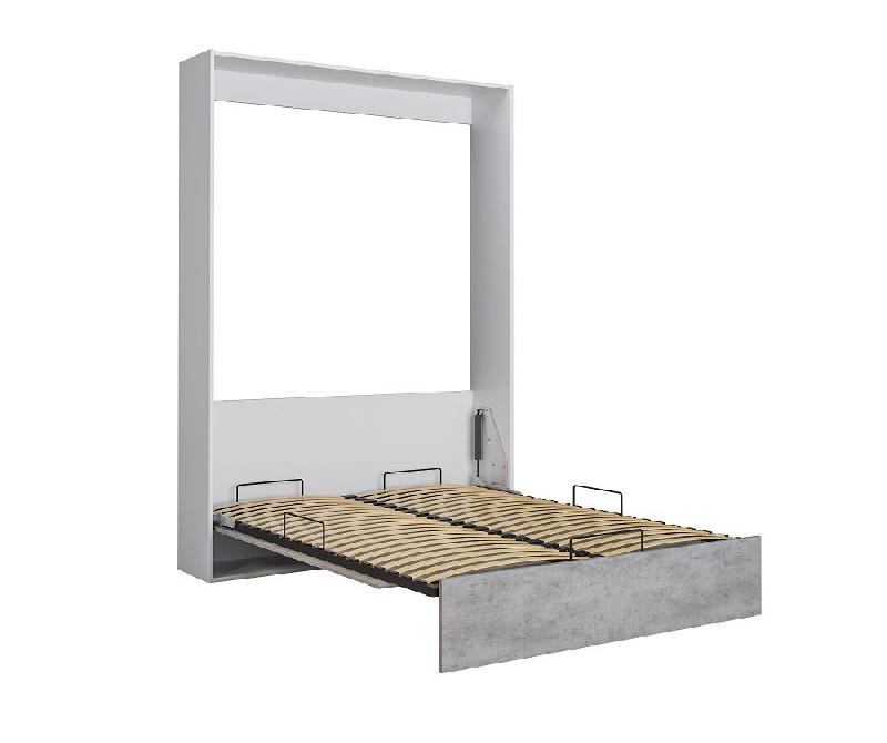 Armoire lit escamotable Dynamo blanc mat - façade gris béton 140x200 cm avec ouverture assistée_3