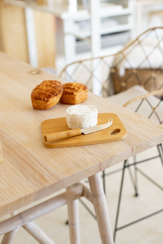 Service à fromage en bambou - Couteau en acier inoxydable et planche à découper en bambou - Avec boîte en papier kraft_3