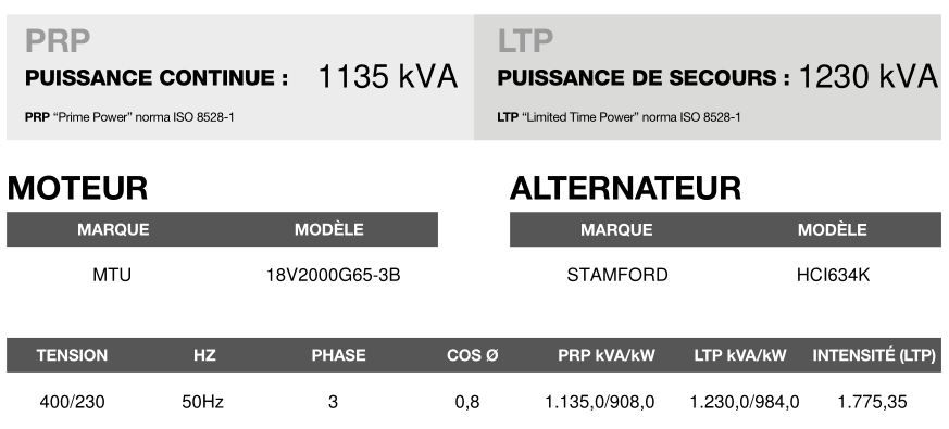AT-1260 50 Hz triphasé - Groupe électrogène en container Inmesol 1230 kVA - Moteur MTU, alternateur STAMFORD_3