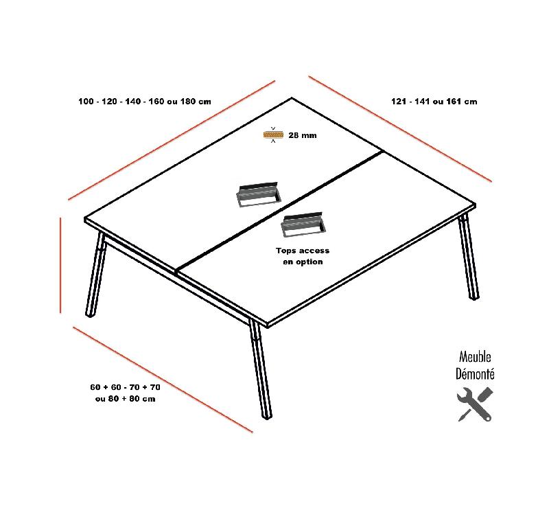 Bureau 2 personnes Ogi W - MDD - Non, Blanc, Bouleau clair, 120 x 121 cm_3