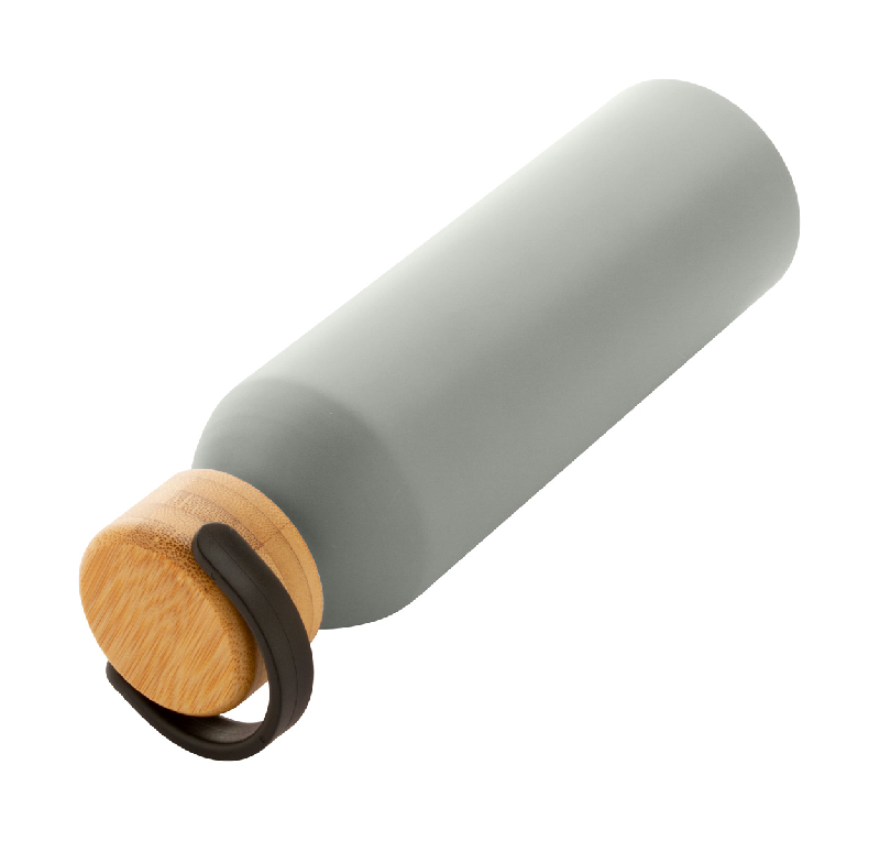 Bouteille en aluminium - 600 ml - avec couvercle en bambou - couleur gris - poids 150 gr_3