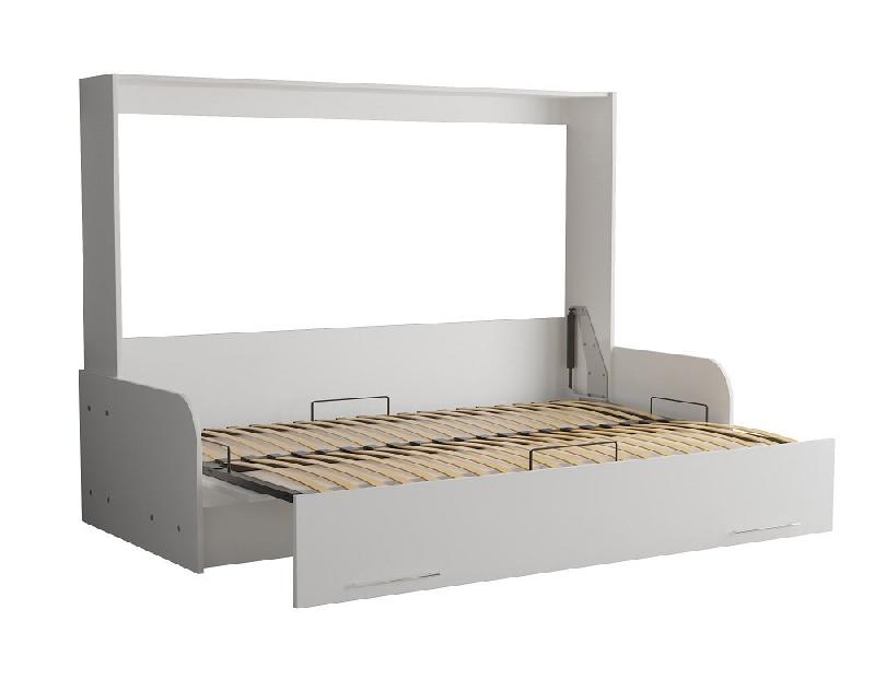 Armoire-lit escamotable VERTIGO SOFA - structure accoudoirs mélaminés blancs - tissu gris - 140x200 cm_3