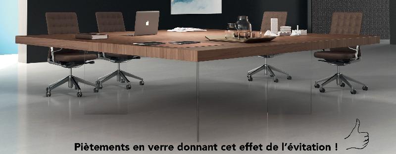 Table de réunion carrée Kyo avec pieds verre - Martex - Noyer_3