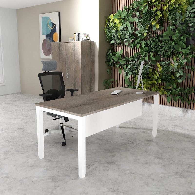Bureau Professionnel Tempo Mobel Linea. - Blanc 9010, 140, Oui, Chêne grisé_0