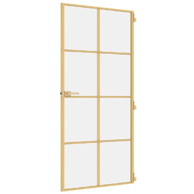 Vidaxl porte intérieure mince doré 93x201,5 cm verre trempé aluminium 155142_3