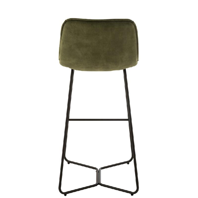 Chaise de bar RATRI - Velours vert olive, piétement métal noir, design industriel_3