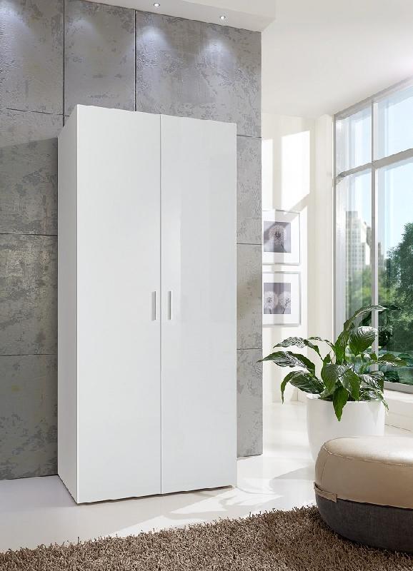 Composition d'angle dressing MADDY 174 x 259 cm - façade laquée blanc cassé brillant et poignées chromées_3