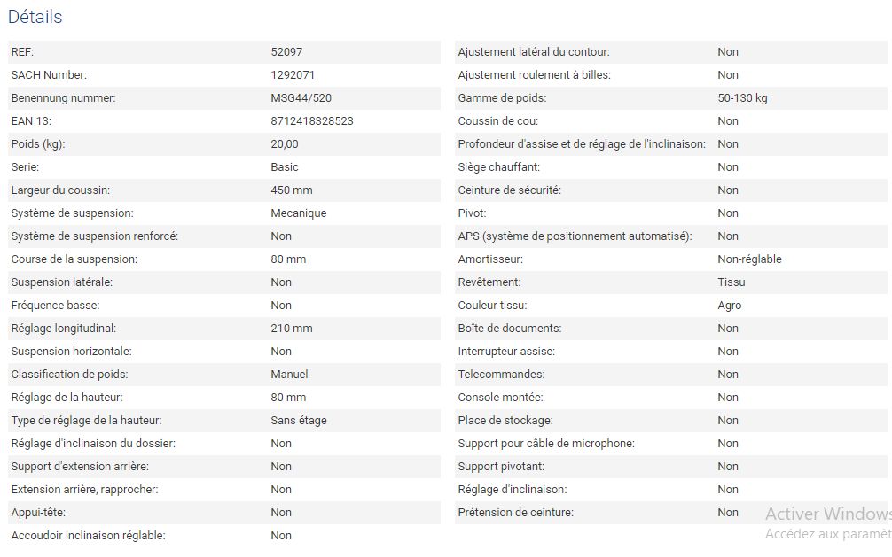 Siège de tracteur - Grammer AG - Universo Basic tissu agri - course de la suspension : 80 mm - 52097_3