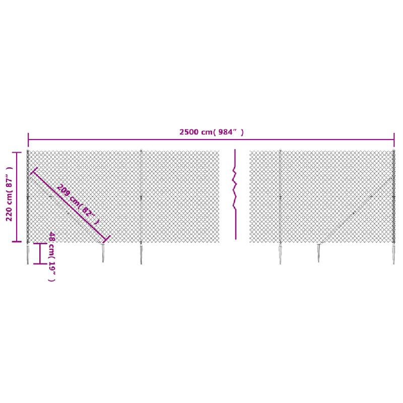 Vidaxl clôture à mailles losangées avec piquet d'ancrage vert 2,2x25 m 153935_3