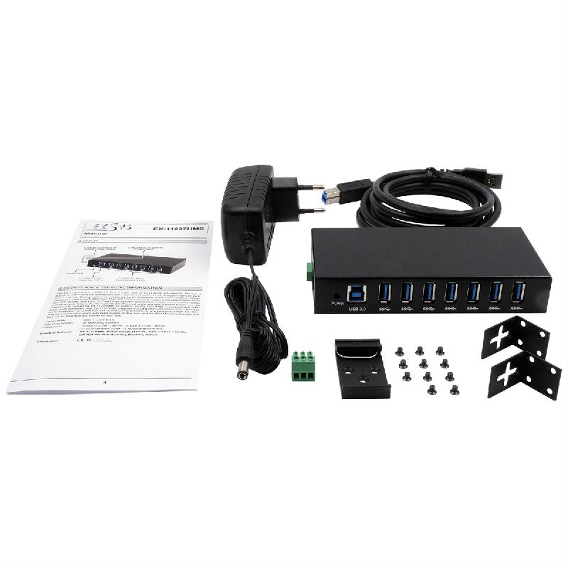 Exsys ex-11237hms hub 7 ports usb 3.2 gen 1 din-rail kit via vl811+ chipset_3