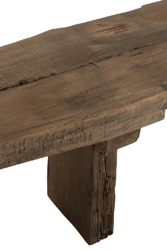 Banc en bois recyclé LASSA - finition marron foncé vieilli - L190 x H46 x P38 cm_3