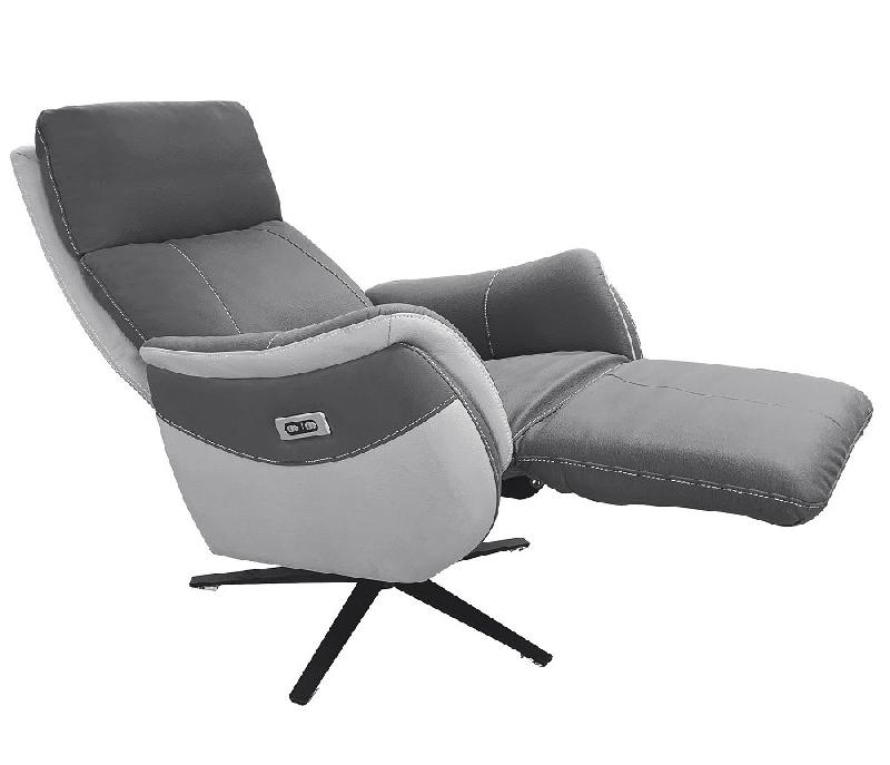Fauteuil relax électrique Cabries - Bi-moteur - Microfibre bicolore Gris plomb/Perle - Piètement étoile métal noir pivotant_3