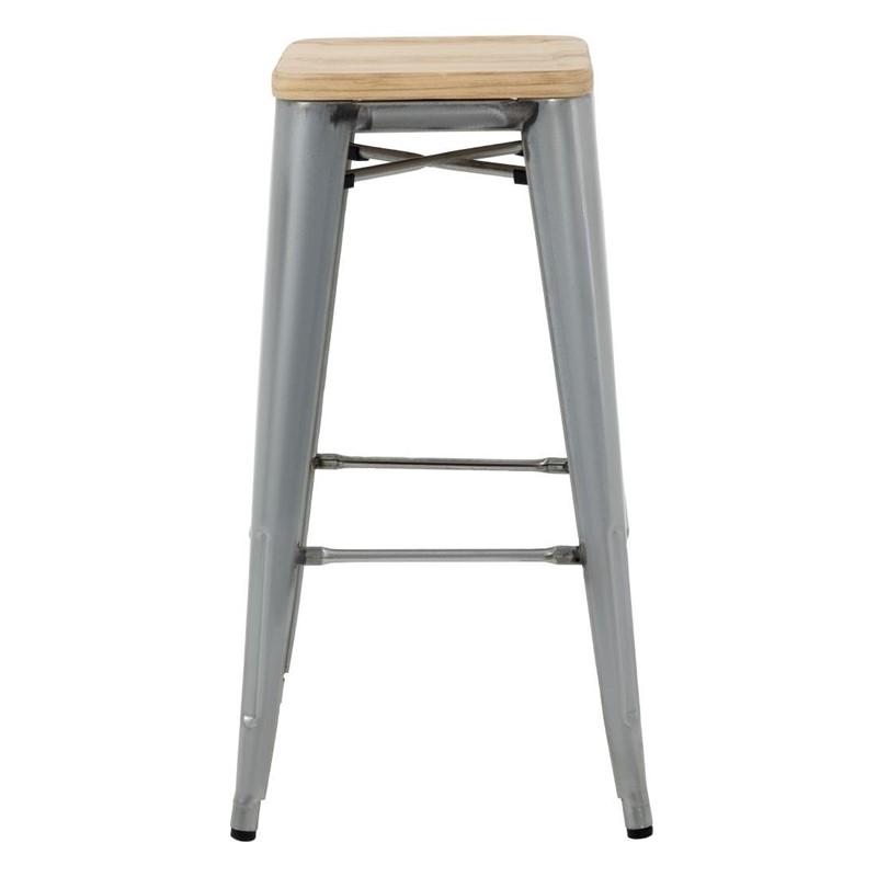 Tabourets hauts en acier galvanisé avec assise en bois Bistro (lot de 4) | Bolero - GM638_3