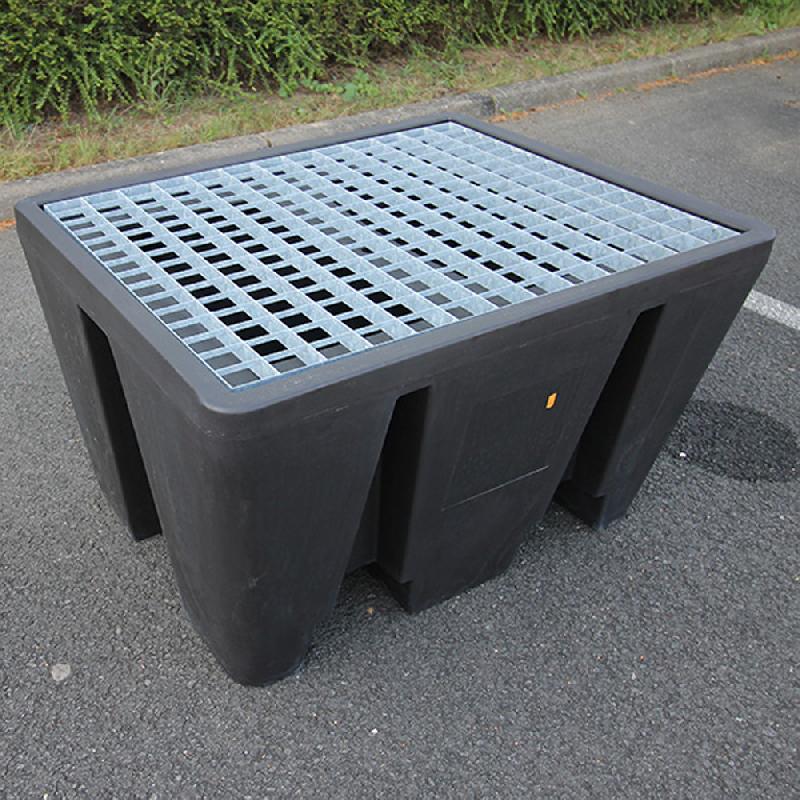 Lot de 4 bacs de rétention - 1 fût - PEHD noir avec caillebotis en acier galvanisé - 240L - charge 250kg - 100% recyclable_3
