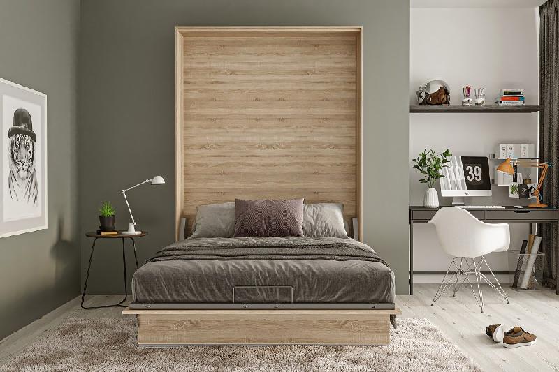 Armoire lit escamotable BERMUDES - chêne - 140x200 cm - ouverture assistée et sommier à lattes_3