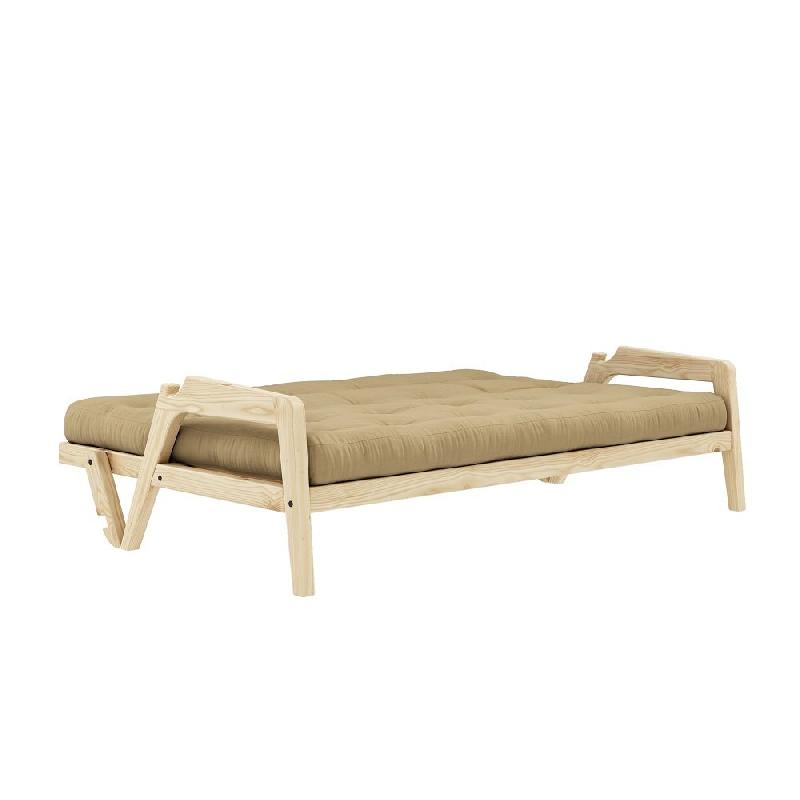 Canapé convertible futon Grab - Pin massif naturel - Coloris beige blé - Couchage 130 x 190 cm_3