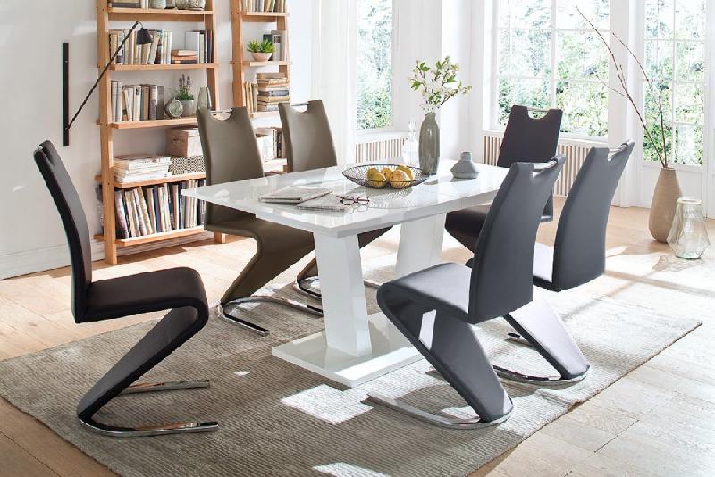 Lot de 2 chaises ALBI en tissu marron - piètement luge en tube chrome - design chic et moderne_3