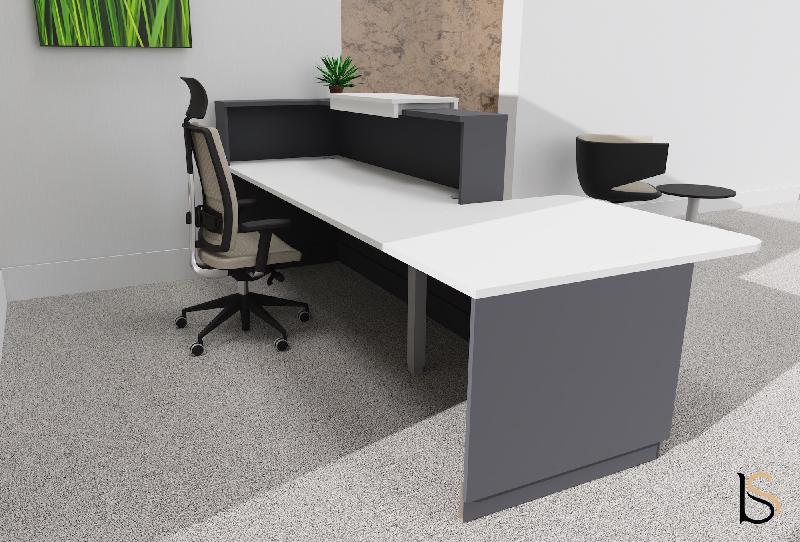 Banque d'accueil Delta Plus avec PMR et réhausse - Mobel Linea - 242, Blanc mat, Gauche, Oui, Anthracite_0