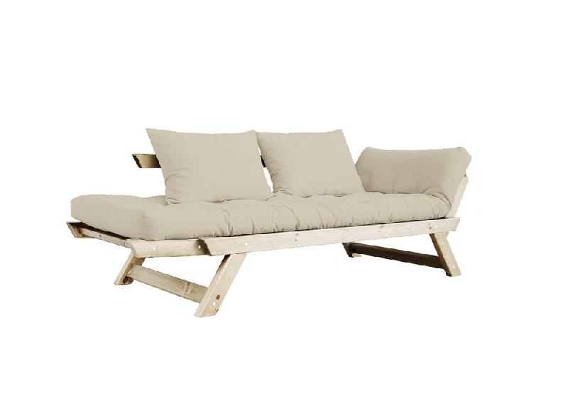 Banquette méridienne convertible futon BEBOP - Pin naturel beige - Couchage 75x200 cm_3