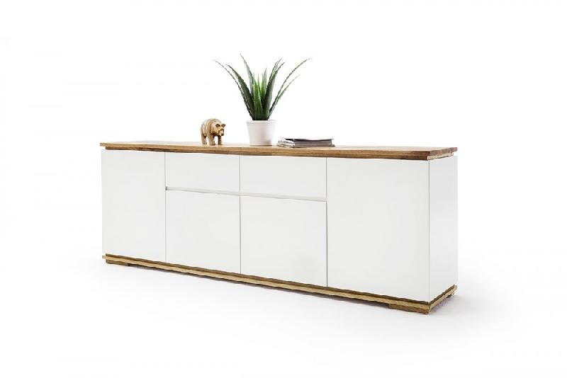 Buffet Charly 4 portes 2 tiroirs - Laqué blanc mat avec plateau et socle en chêne noueux_3