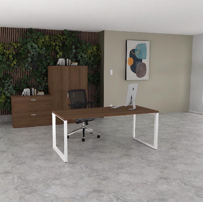 Bureau droit individuel Star - Mobel Linea - Blanc 9010, 180, Acacia foncé, Non_0