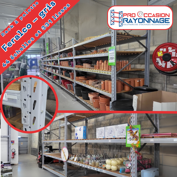 Rack à palette - 44 échelles, 331 lisses, plateaux bois et caillebotis inclus - Feralco_3