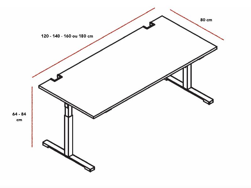 Bureau individuel réglable en hauteur Yan - MDD - Alu, Aluminium satiné, 160 x 80 cm_3