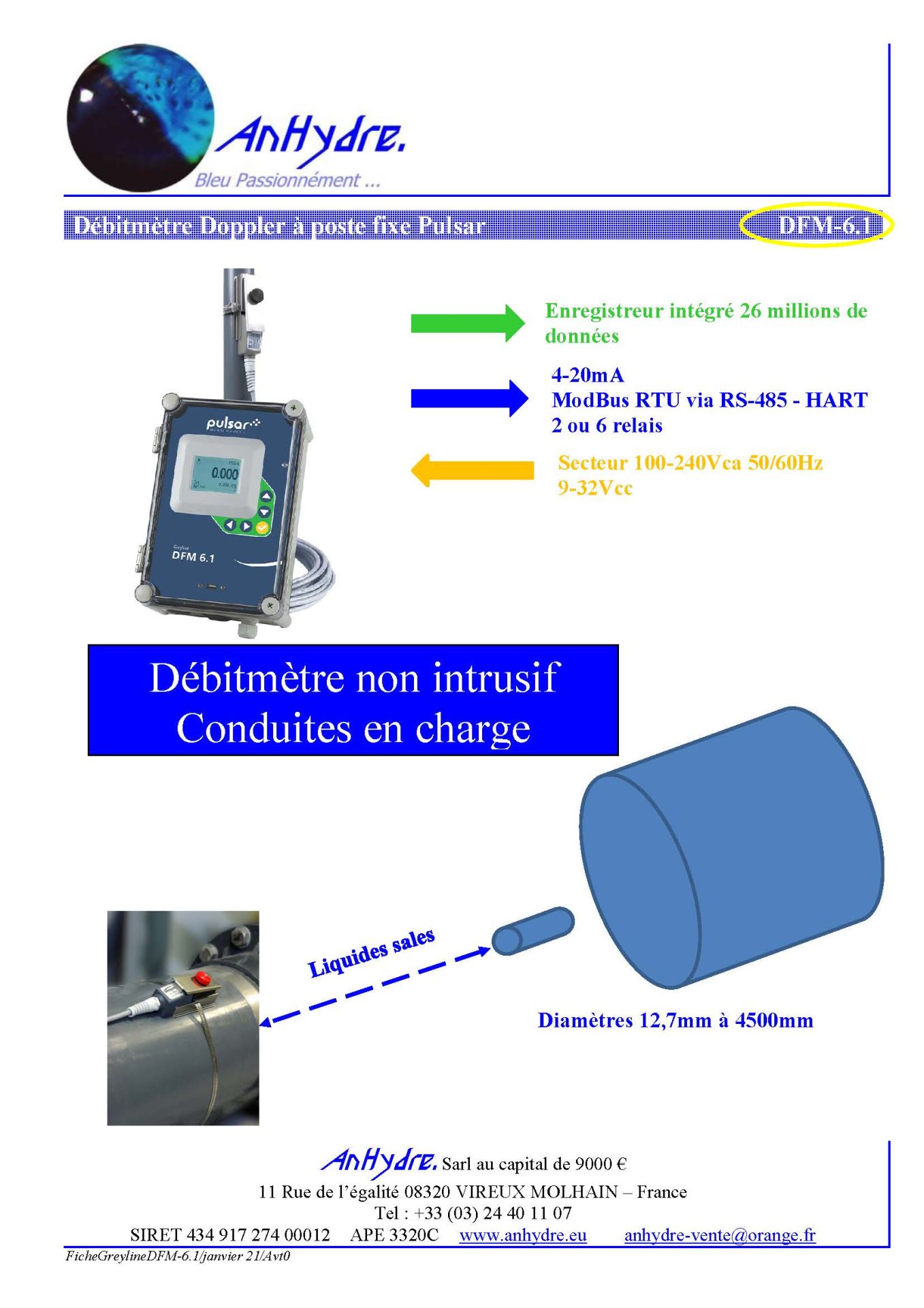 Débitmètre Doppler non intrusif Pulsar Greyline DFM-6.1 - mesure précise avec traitement de signal numérique_3