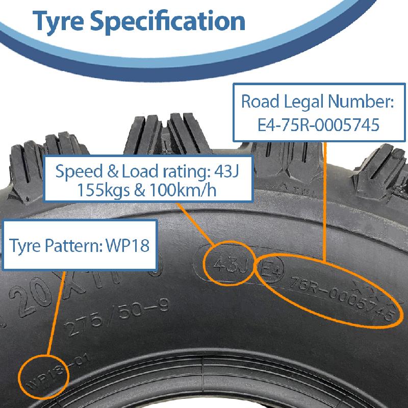 20x11.00-9 ATV Quad Tyre OBOR Kraken WP18 Tubeless E-Marked Road Legal 155kgs_3