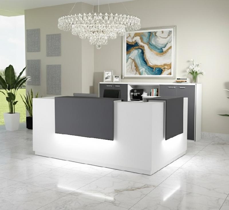 Comptoir d'accueil d'angle avec 2 réhausses Delta - Mobel Linea. - 184, Droite, Blanc, Oui, Anthracite_3