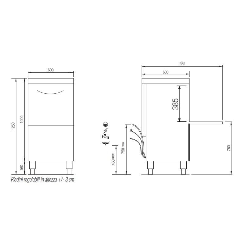 Lave-vaisselle Pompe de vidange incorporée Tri 400V Panier 500x500mm 7900W Elettrobar Furnotel_3