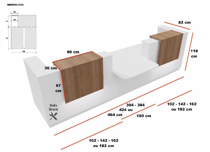 Bureau d'accueil Delta Plus pour 2, accès PMR - Mobel Linea - Blanc, 304, Acacia foncé, Banque d'accueil sans réhausses_3