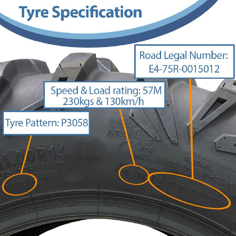 27x11.00R14 (275/60R14) 6ply ATV Tyres P0359 OBOR Cypress Road Legal (Set of 3)_3