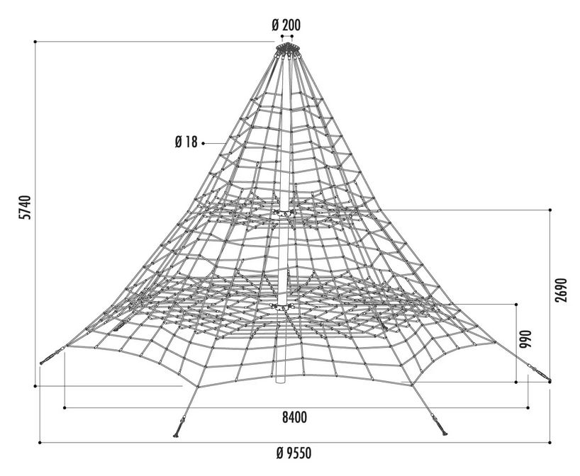 Araignée pour aire de jeux - Hauteur 4.5 m, 5 m ou 5.5 m - Filet de pyramide en corde armée solide Ø 18 mm, connecteurs en aluminium_3