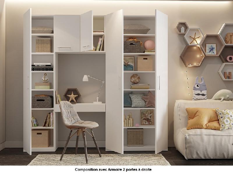 Ensemble de rangement pont avec table bureau et tiroir - Blanc mat - Largeur 250 cm - Collection SMART_3