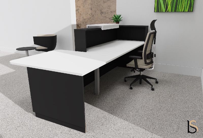 Banque d'accueil Delta Plus avec PMR et réhausse - Mobel Linea - 242, Blanc mat, Droite, Noir, Non_3