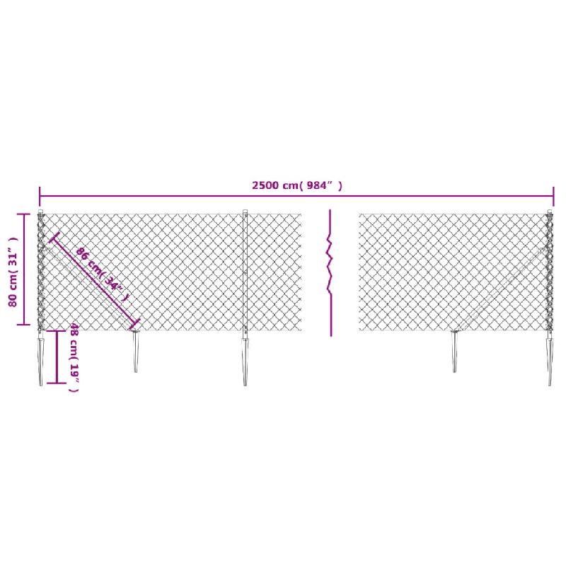Vidaxl clôture à mailles losangées avec ancrage anthracite 0,8x25 m 153976_3