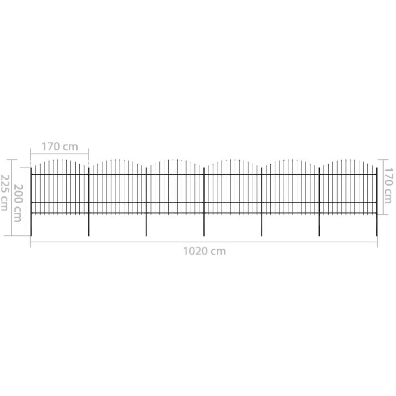 Vidaxl clôture de jardin à dessus en lance acier (1,5-1,75)x10,2m noir 277744_3