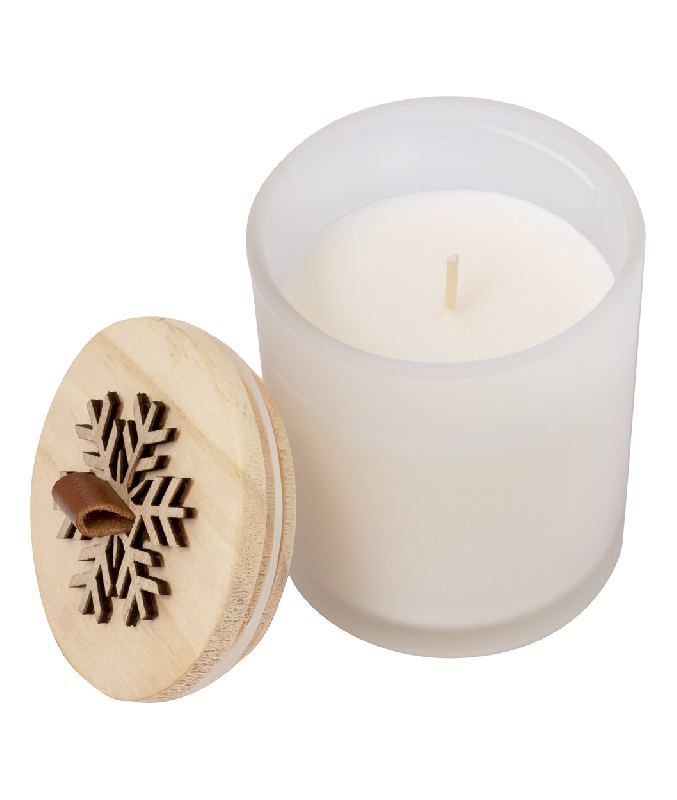 Bougie Noël - cire parfumée vanille - verre avec couvercle bois décor flocons - 325 gr_3