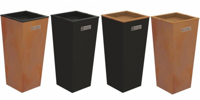 Corbeille en béton James avec cendrier Bond - Blanc / Gris / Ocre / Finition petra 1 - 40,7 x 40,7 x 105 cm - 48 kg_3