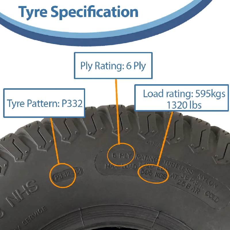 18x9.50-8 Lawnmower Grass Tyre and Tube 6ply Tubeless Wanda P332 Pattern 595kgs_3