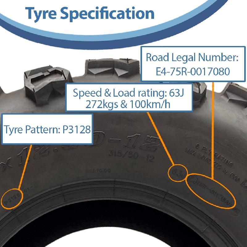 25x12.50-12 ATV Quad Tyres 6ply Wanda E-Marked Road Legal 315/50-12 (Set of 2)_3
